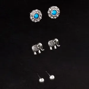 Accessorize London Women's Silver Set of 3 Elephant Stud Earring pack