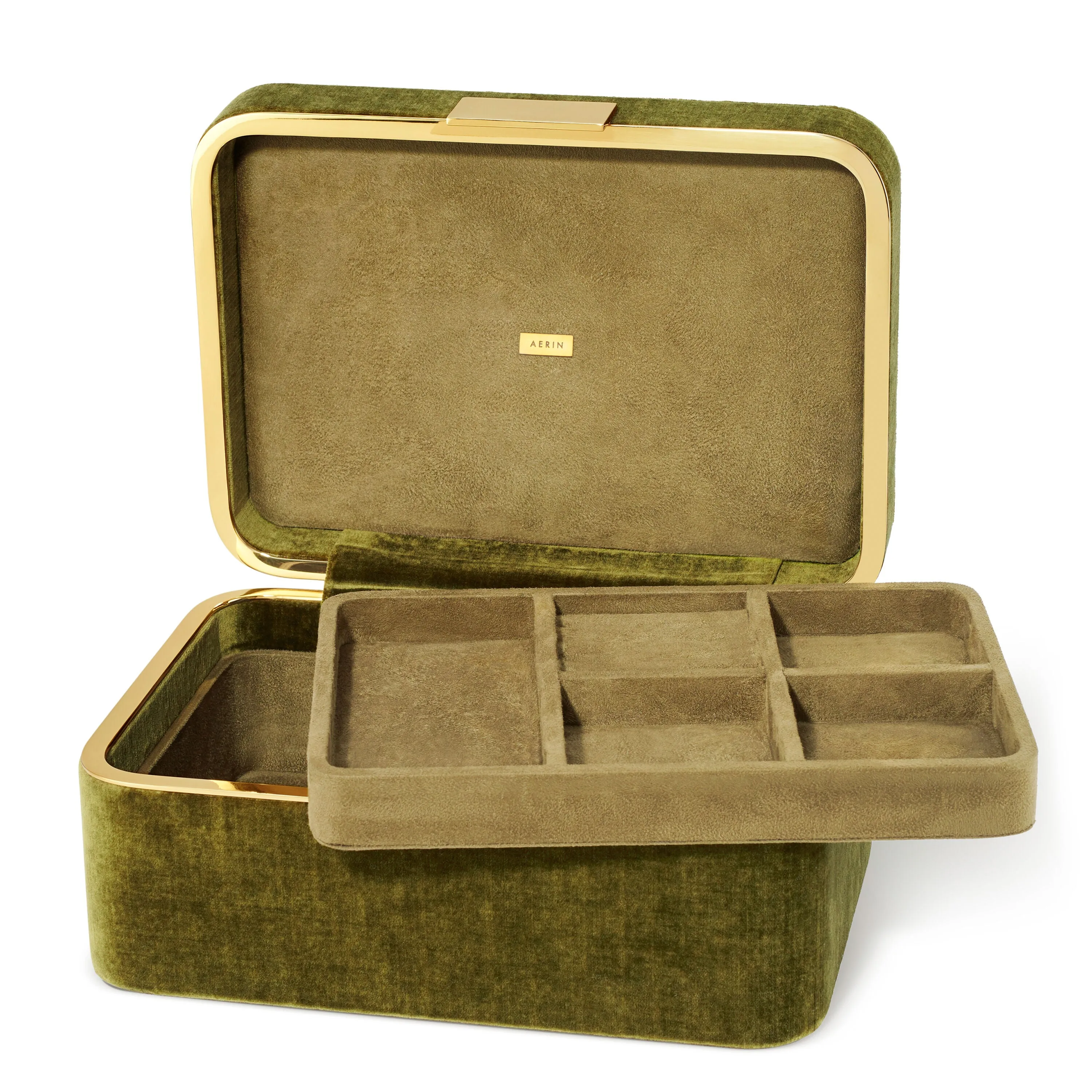 AERIN Beauvais Velvet Jewelry Box - Moss