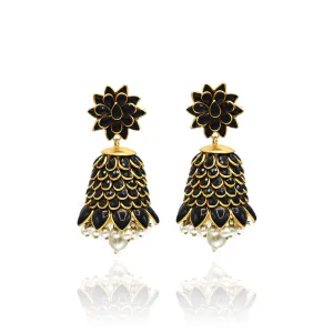 Alia Flower Jhumka Earrings - Black