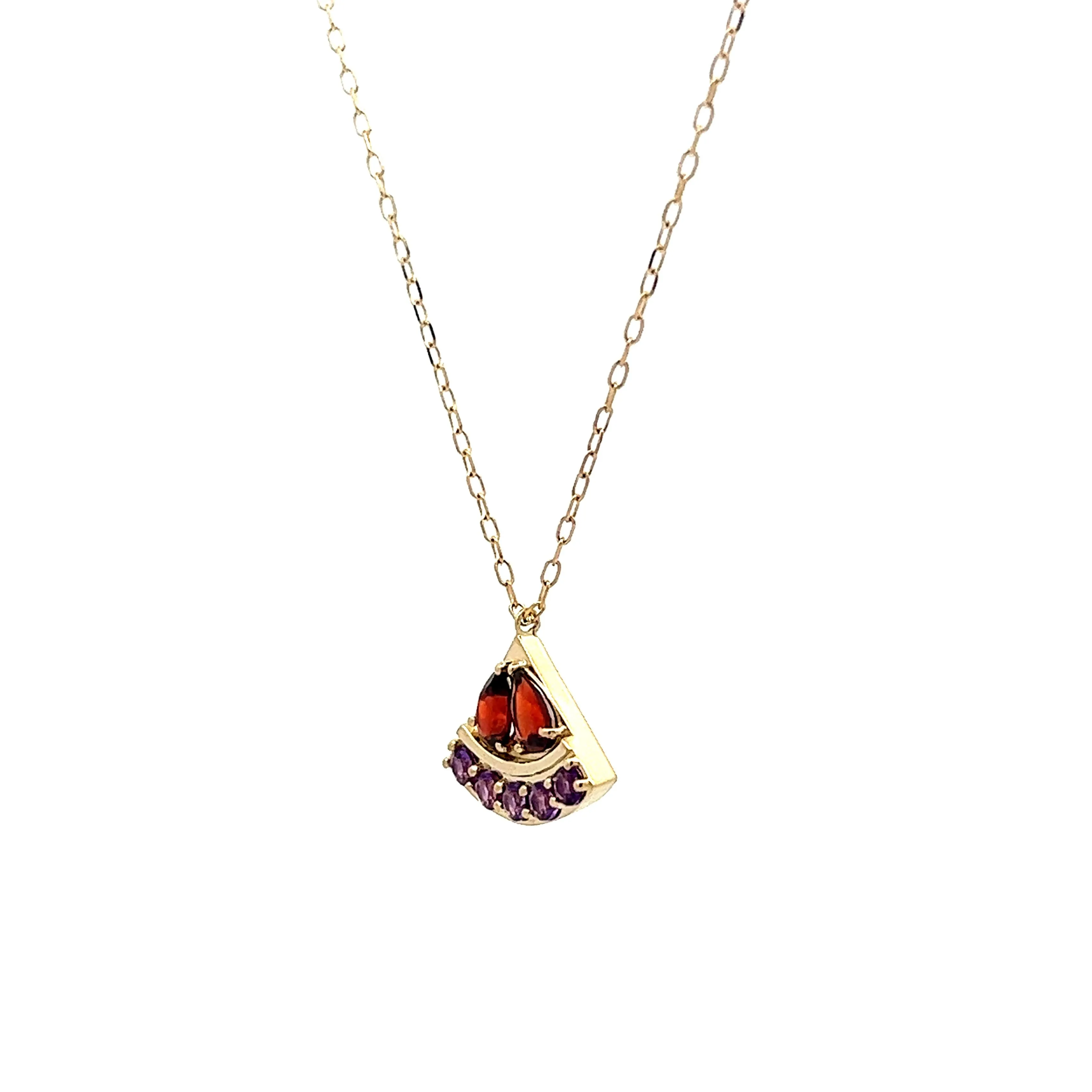 Amethyst & Garnet Pendant Necklace in 14k Yellow Gold