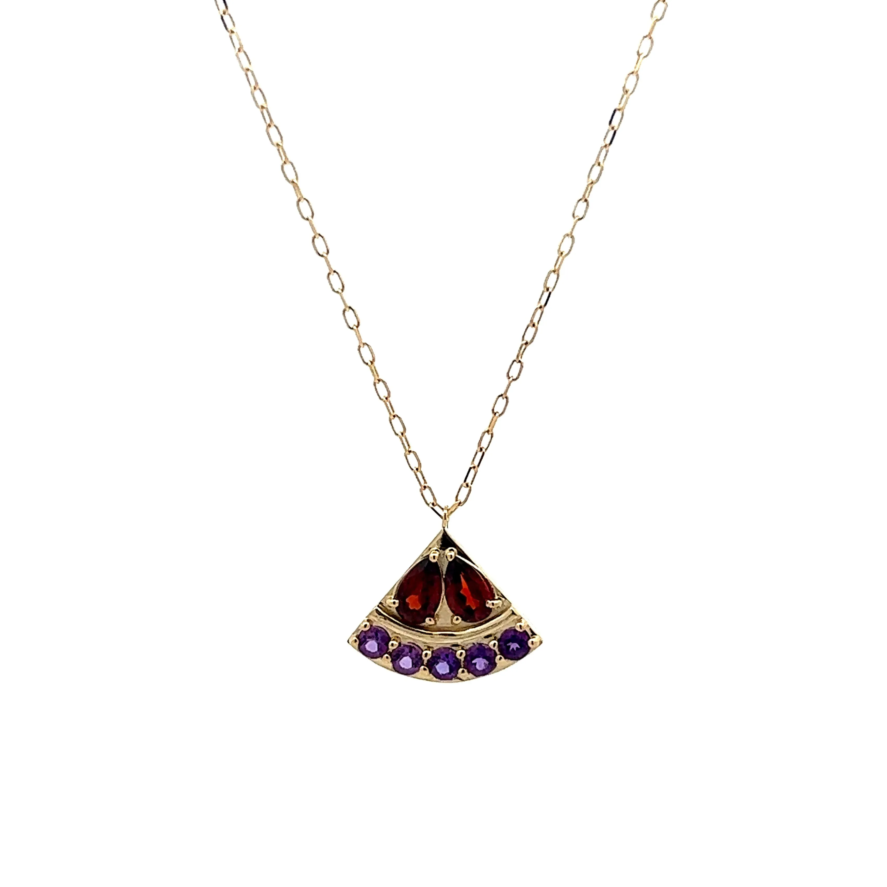 Amethyst & Garnet Pendant Necklace in 14k Yellow Gold