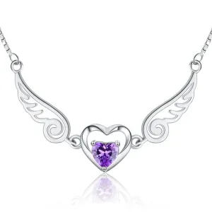 Amethyst Heart Angel Necklace - Sterling Silver by The Nevermore