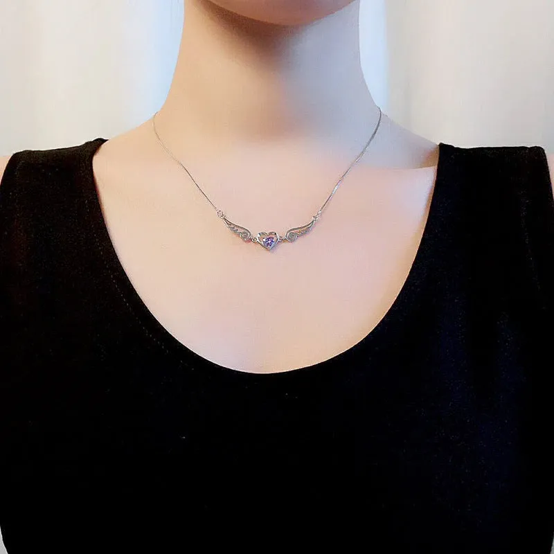 Amethyst Heart Angel Necklace - Sterling Silver by The Nevermore