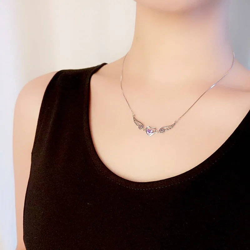 Amethyst Heart Angel Necklace - Sterling Silver by The Nevermore