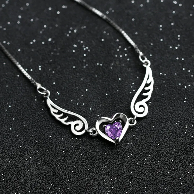 Amethyst Heart Angel Necklace - Sterling Silver by The Nevermore