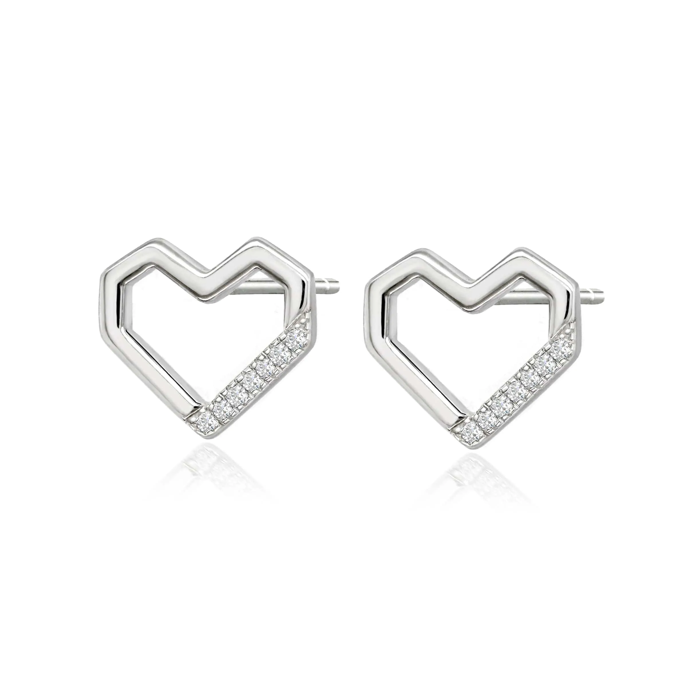 Angular Diamond Heart Studs