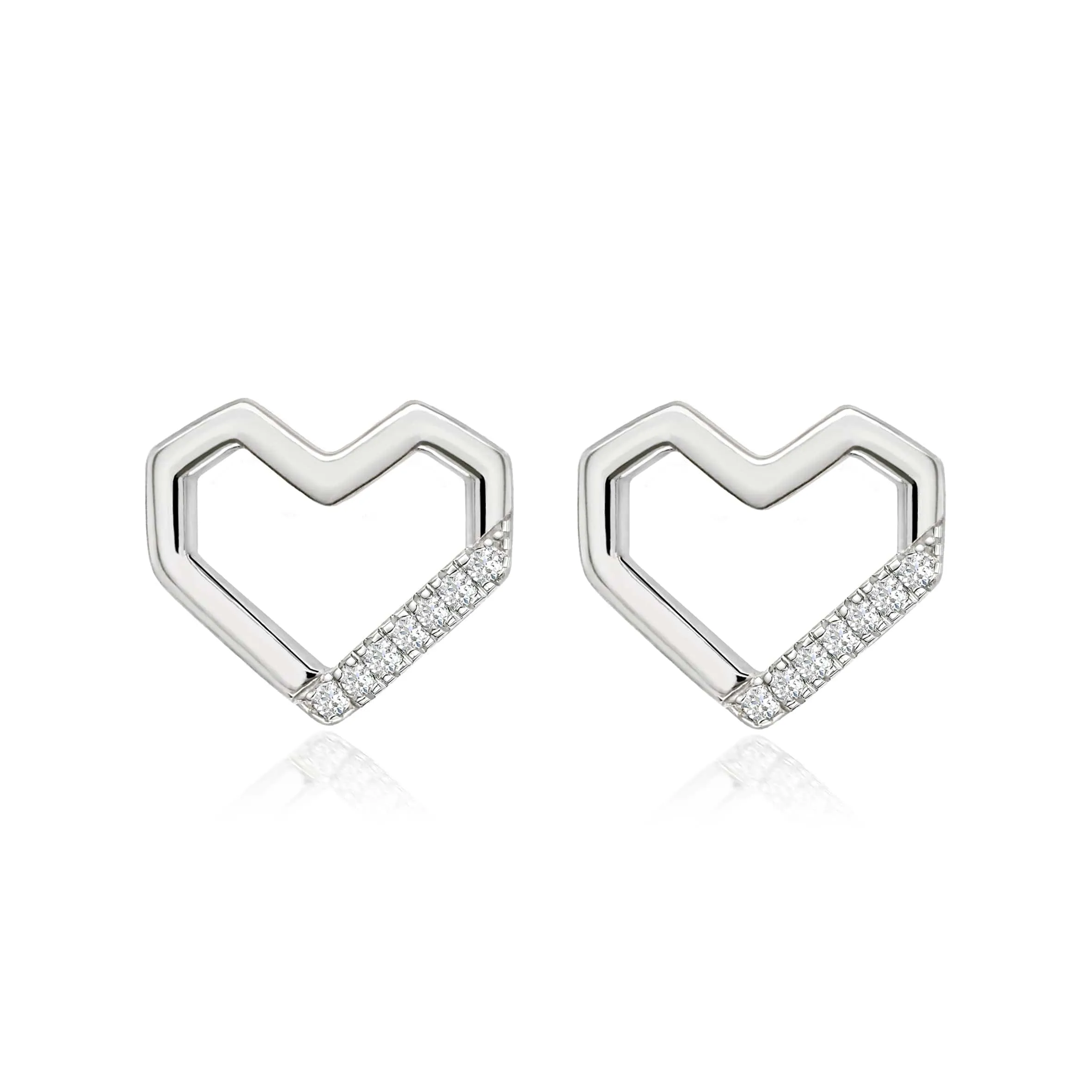 Angular Diamond Heart Studs