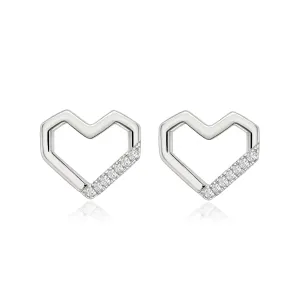 Angular Diamond Heart Studs