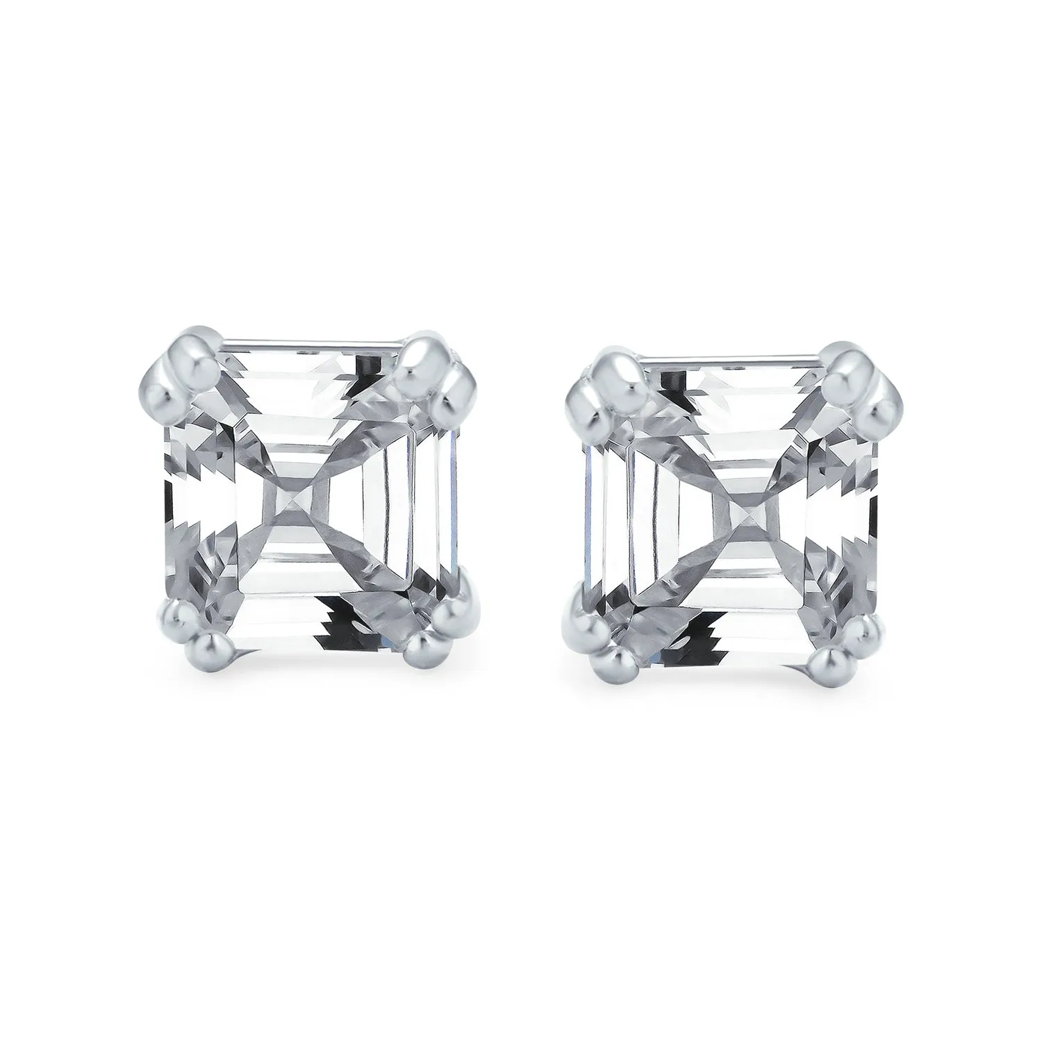 Asscher Cut CZ Stud Earrings in Sterling Silver - Multiple Sizes Available