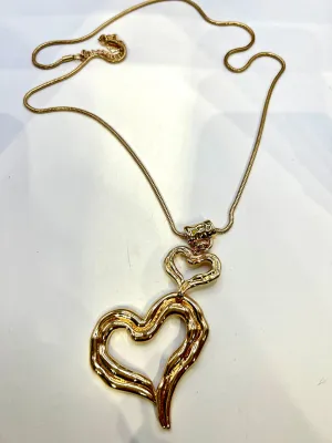 Asymmetric long Gold Double Heart Necklace