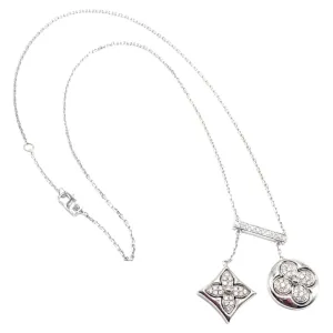 Authentic! Louis Vuitton Blossom 18k White Gold Diamond Link Pendant Necklace