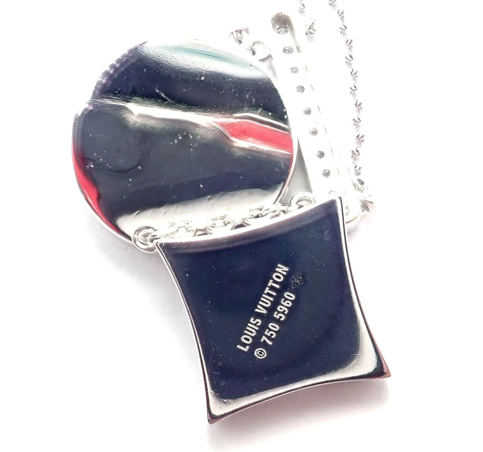 Authentic! Louis Vuitton Blossom 18k White Gold Diamond Link Pendant Necklace