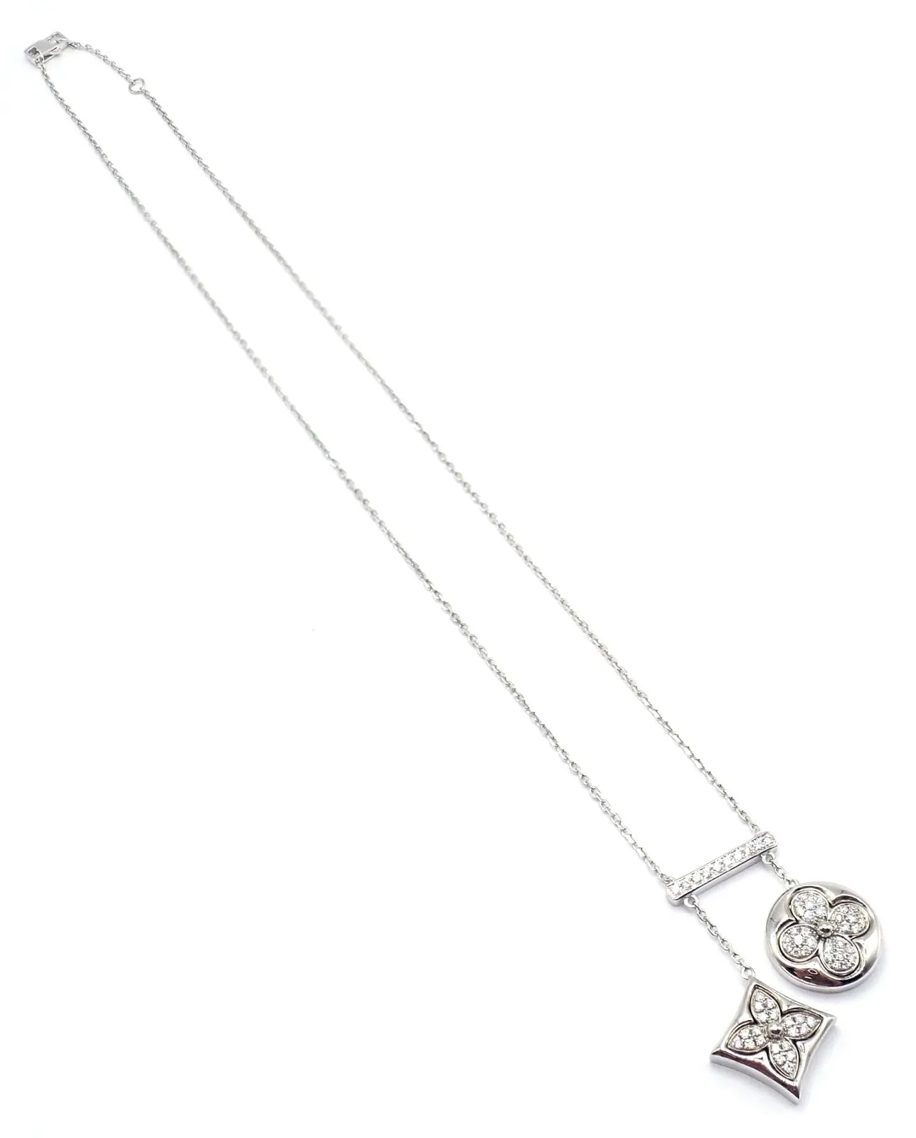 Authentic! Louis Vuitton Blossom 18k White Gold Diamond Link Pendant Necklace