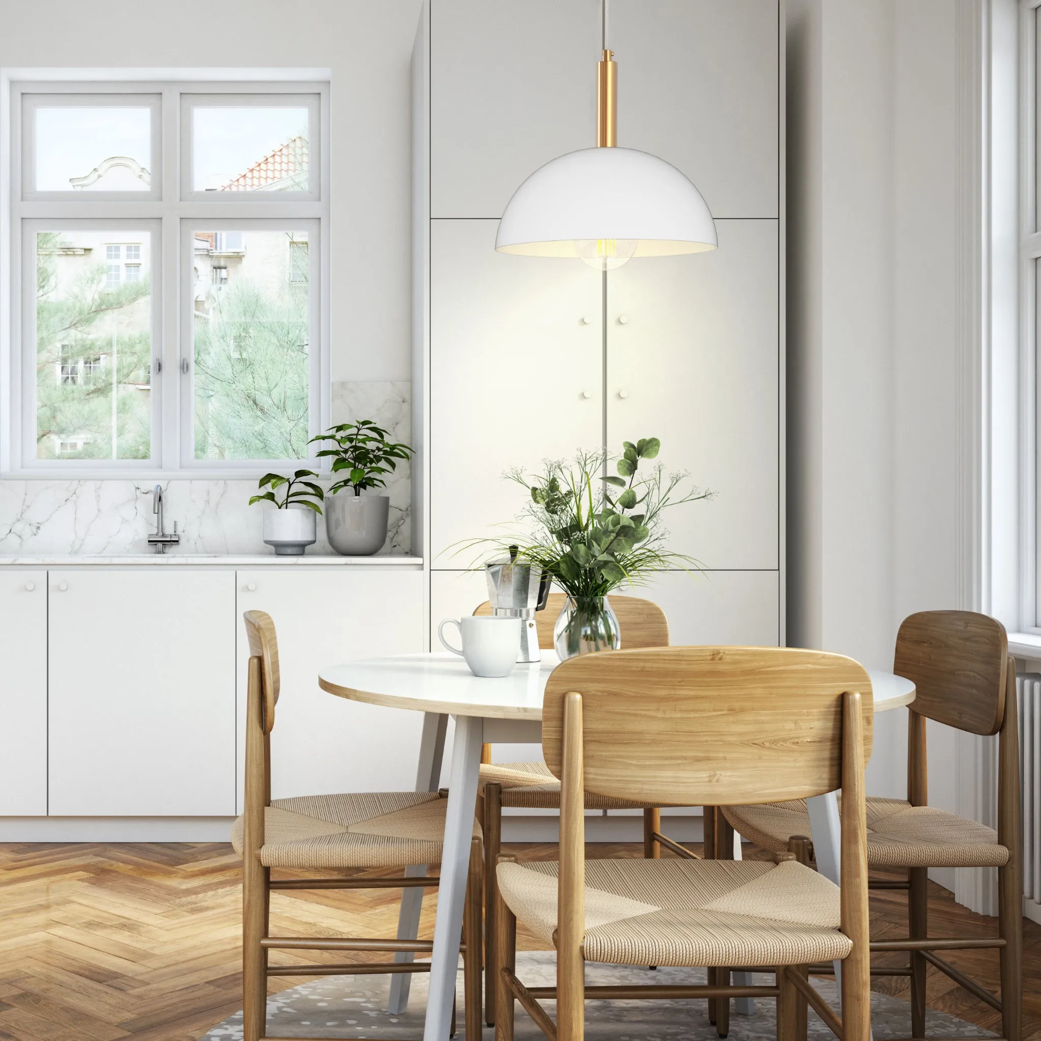 Bari Dome Modern Pendant Light in Matte White