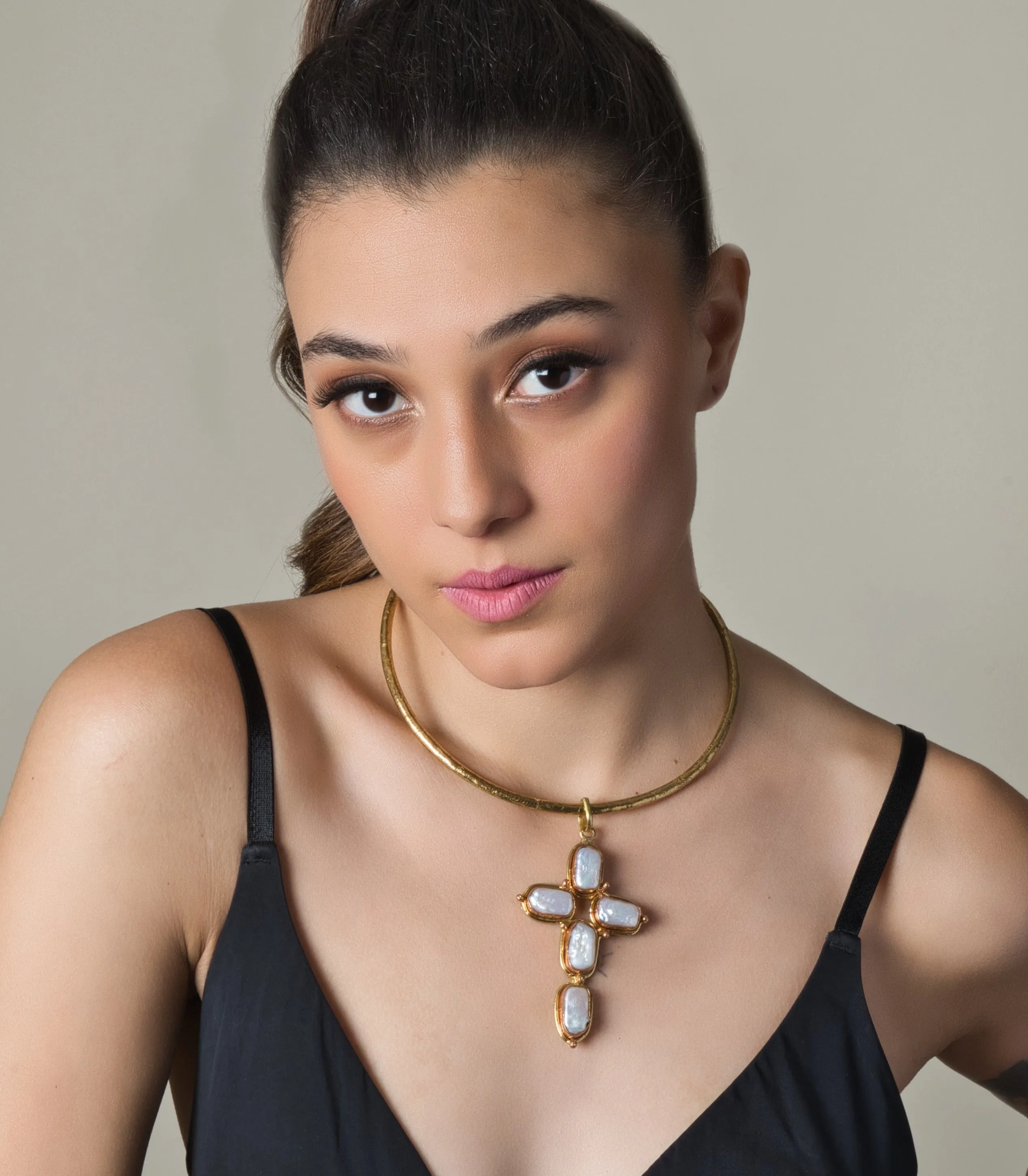 Baroque Pearl Cross Gold Plated Necklace - Adjustable