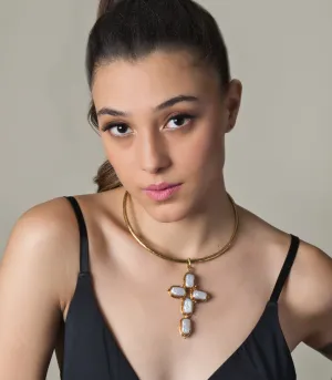 Baroque Pearl Cross Gold Plated Necklace - Adjustable