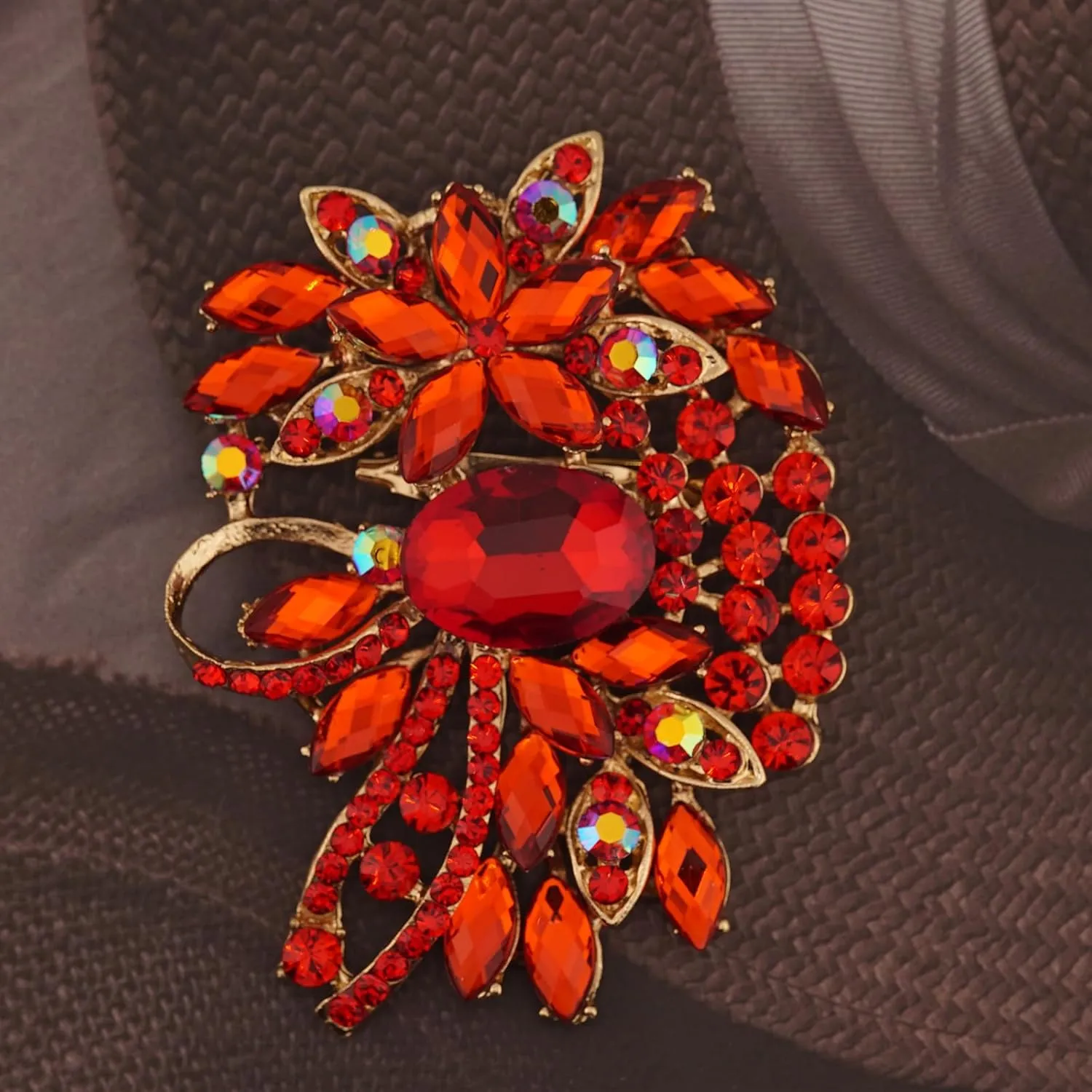 Big Large Flower Statement Brooches Pins Scarf Decoration Gold Tone