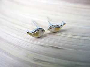 Bird Two Tone Gold Plated 925 Sterling Silver Stud Earrings