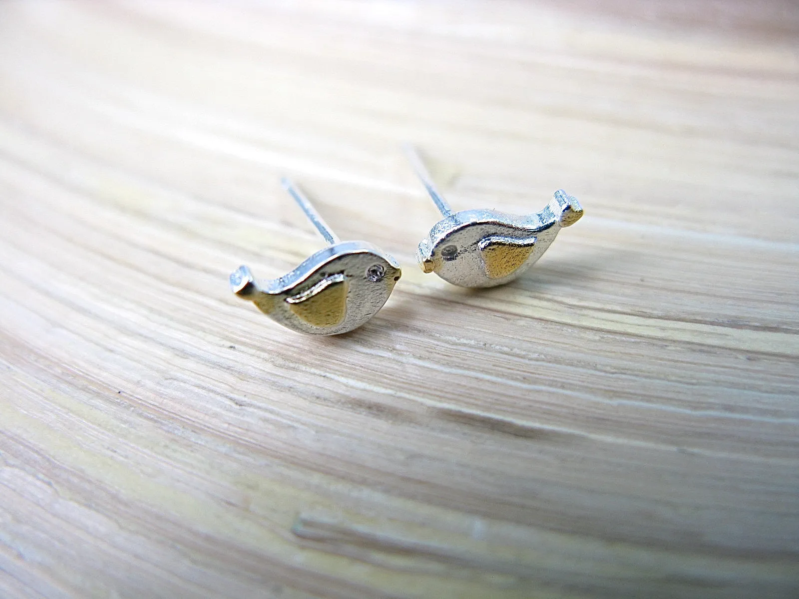 Bird Two Tone Gold Plated 925 Sterling Silver Stud Earrings