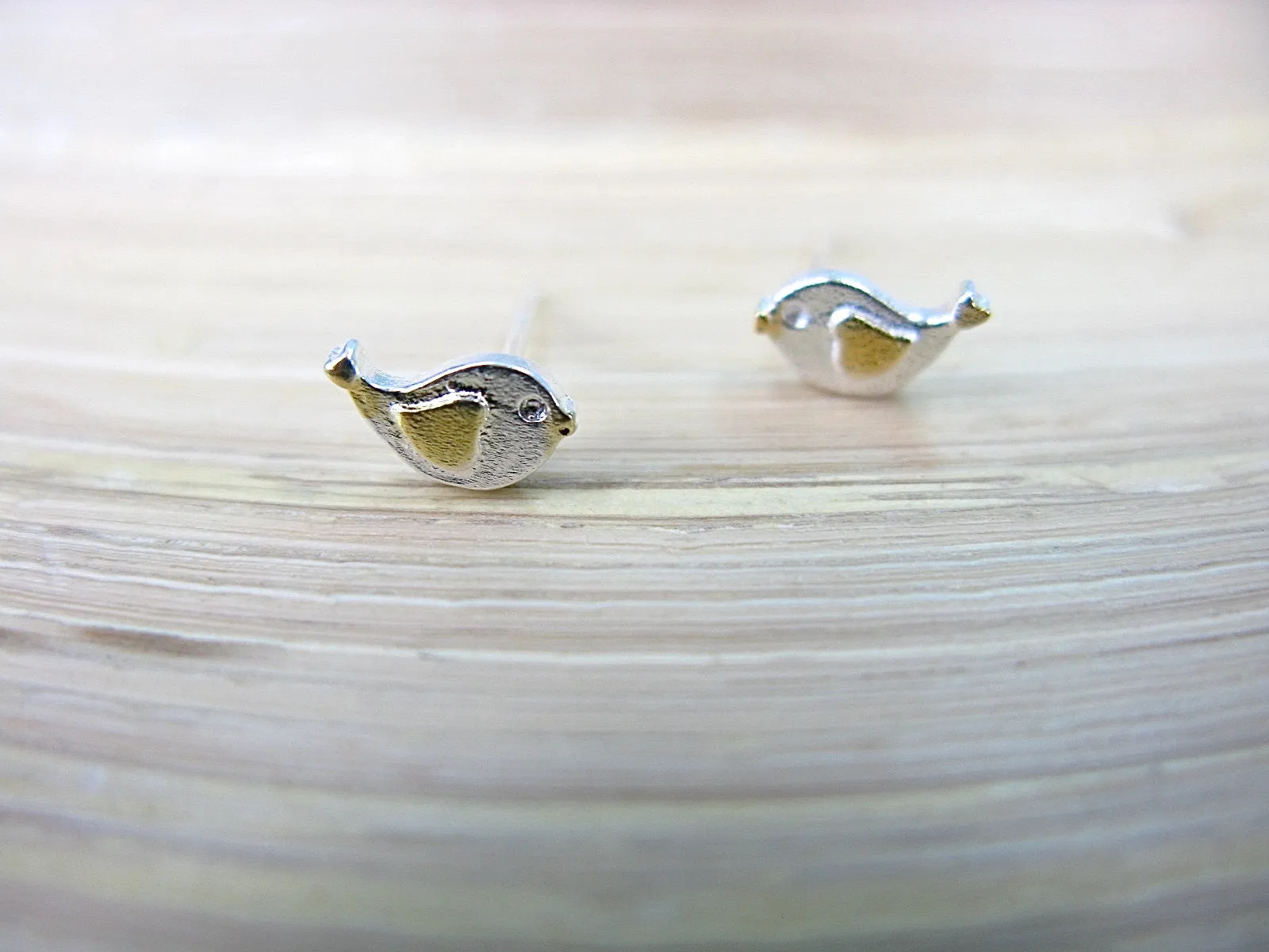 Bird Two Tone Gold Plated 925 Sterling Silver Stud Earrings