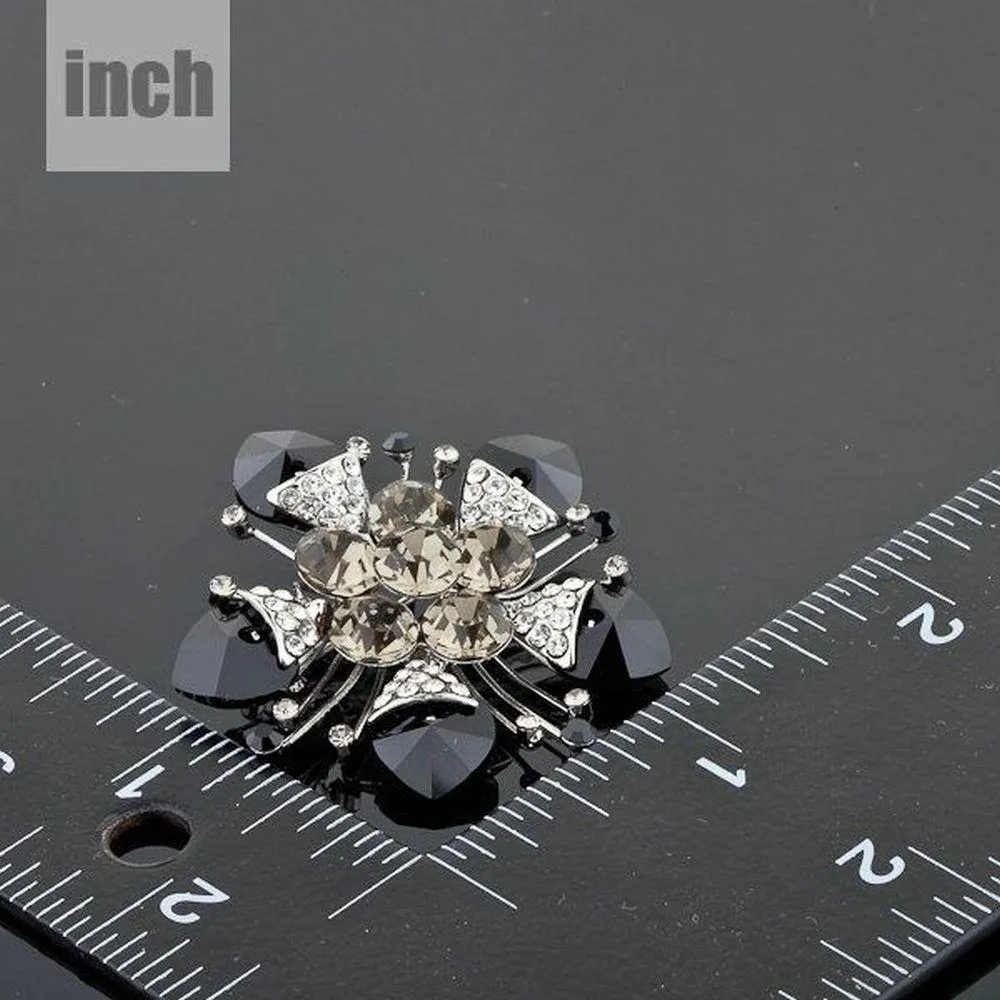Black Flower Crystal Brooch