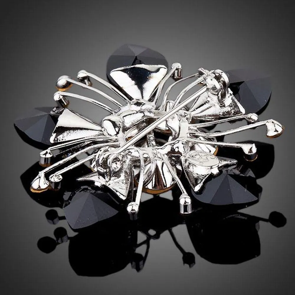 Black Flower Crystal Brooch
