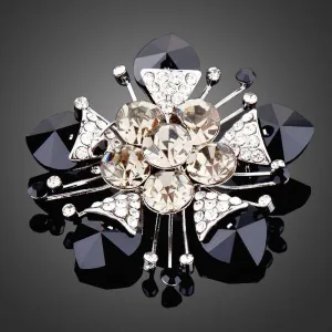 Black Flower Crystal Brooch