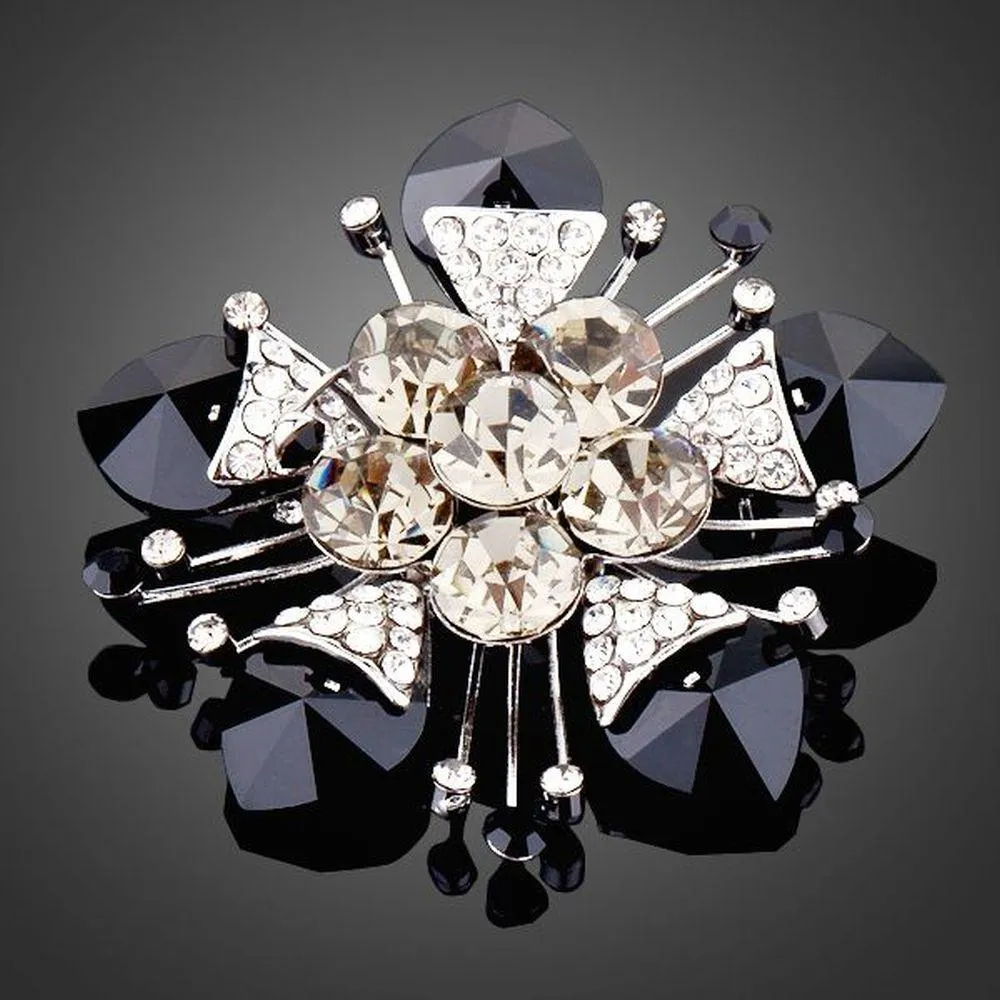 Black Flower Crystal Brooch