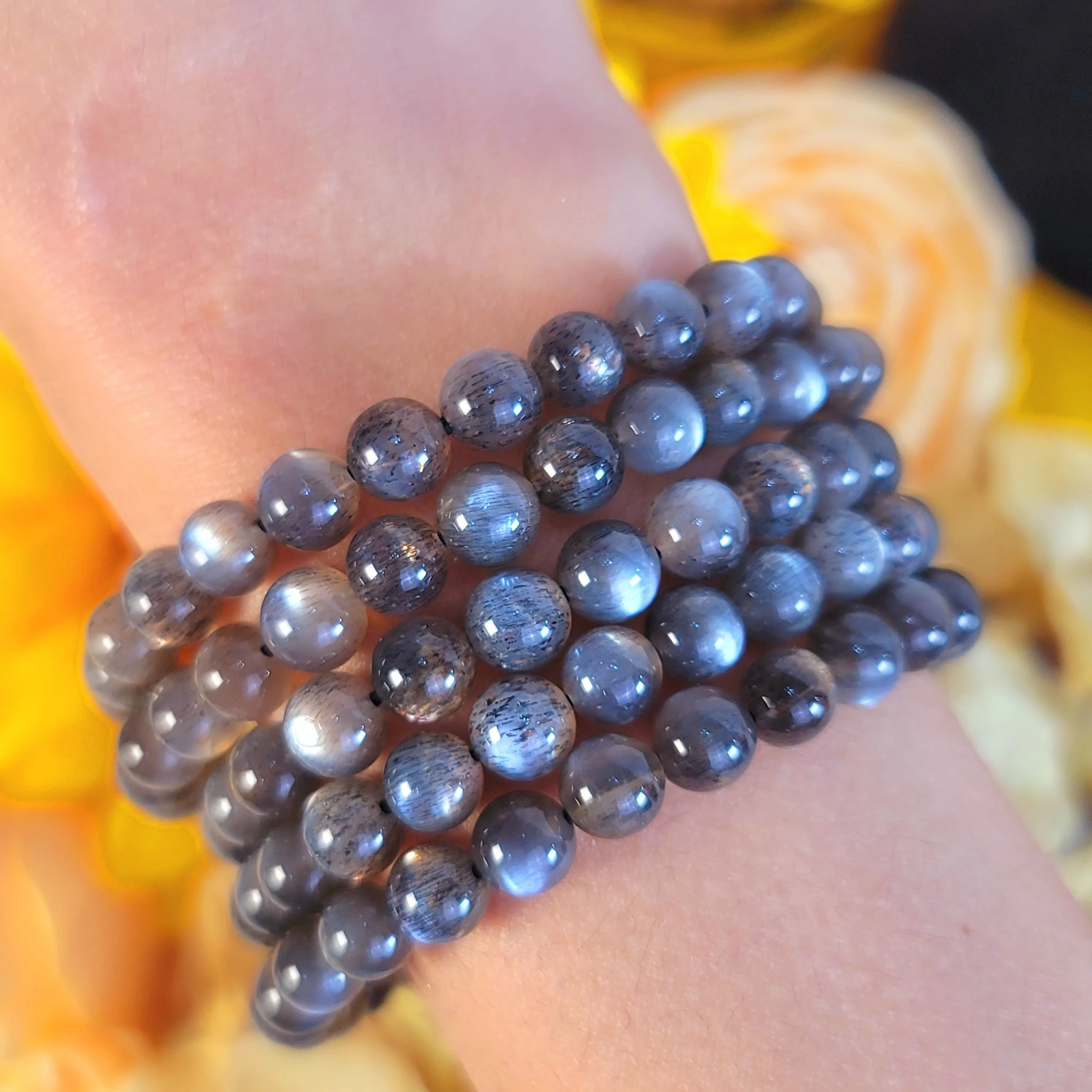 Black Moonstone with Sunstone *Gem Grade* Bracelet for Creation, Divine Feminine, & Manifestation