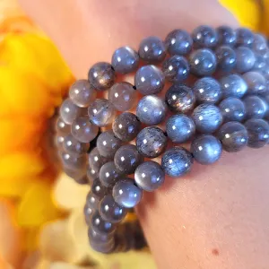 Black Moonstone with Sunstone *Gem Grade* Bracelet for Creation, Divine Feminine, & Manifestation