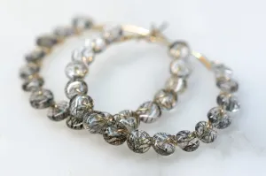 Black rutile quartz hoop earrings