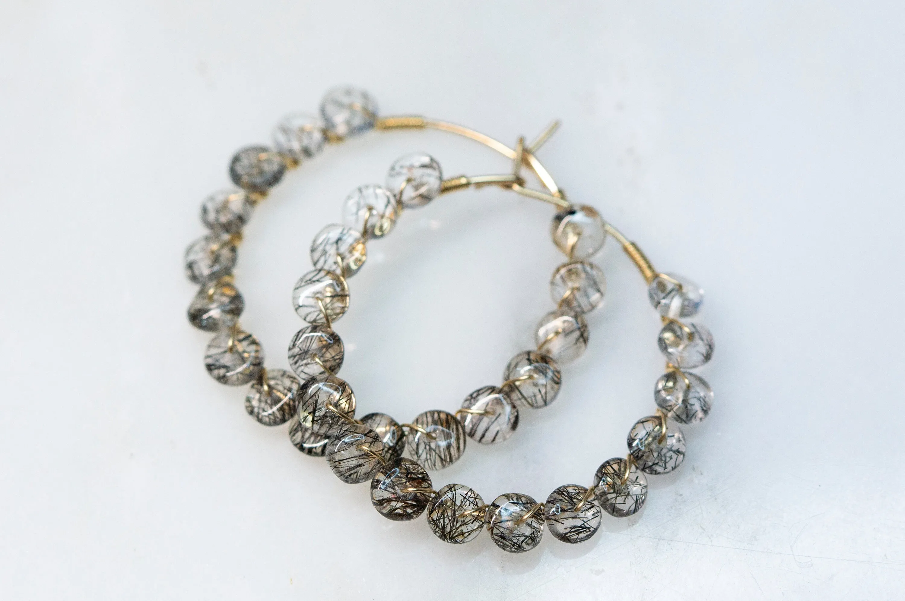 Black rutile quartz hoop earrings