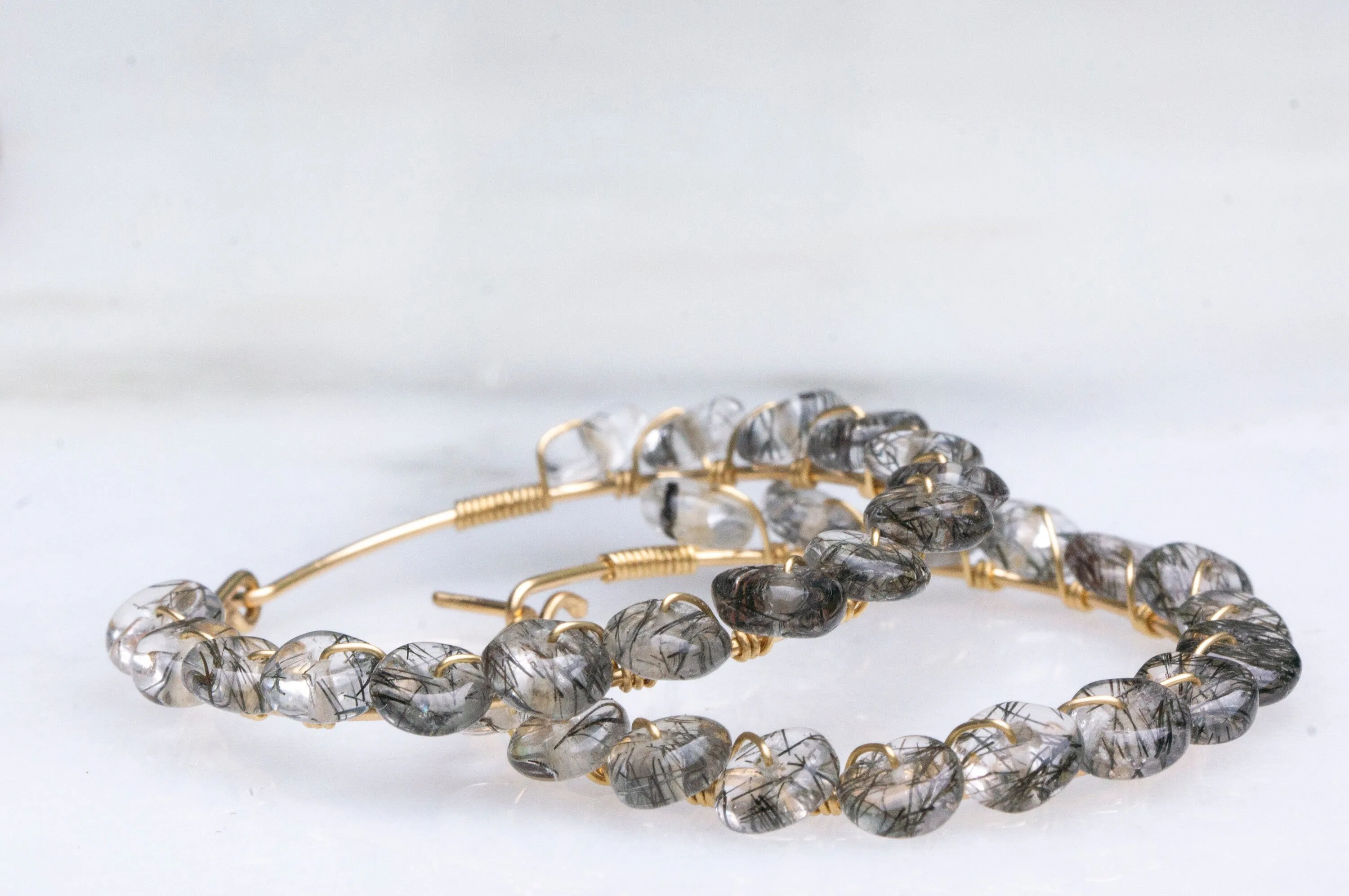 Black rutile quartz hoop earrings