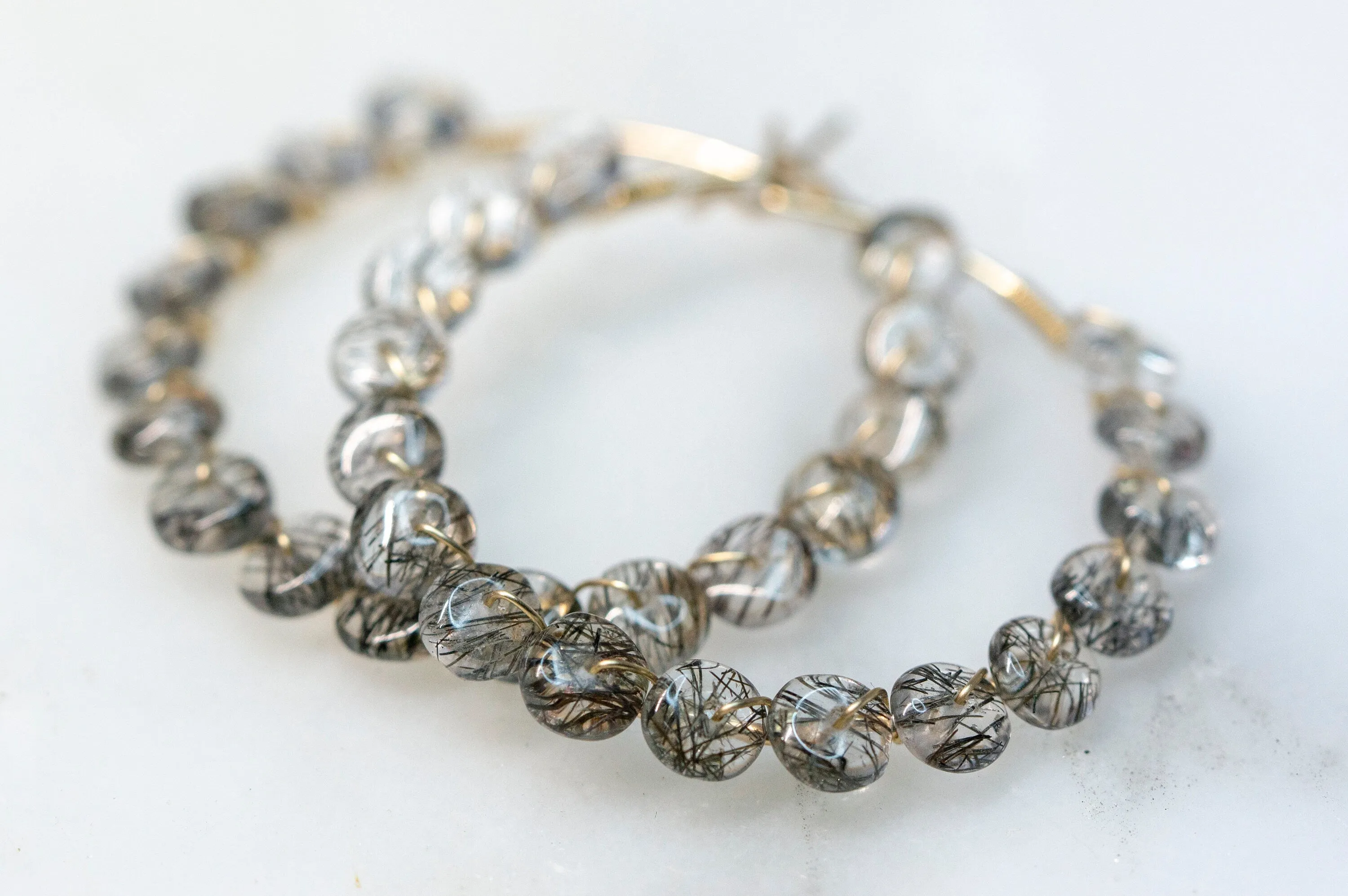 Black rutile quartz hoop earrings