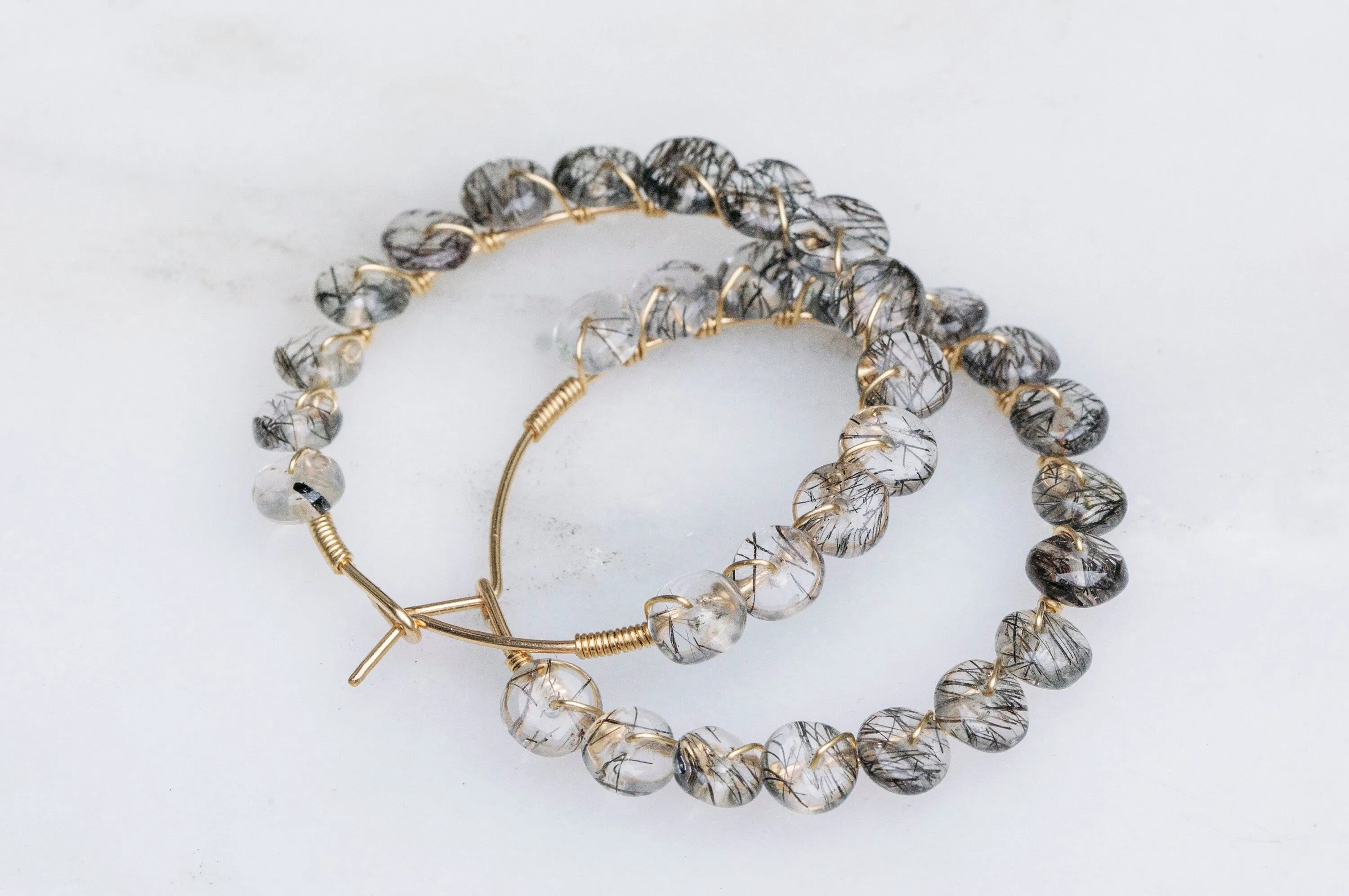 Black rutile quartz hoop earrings