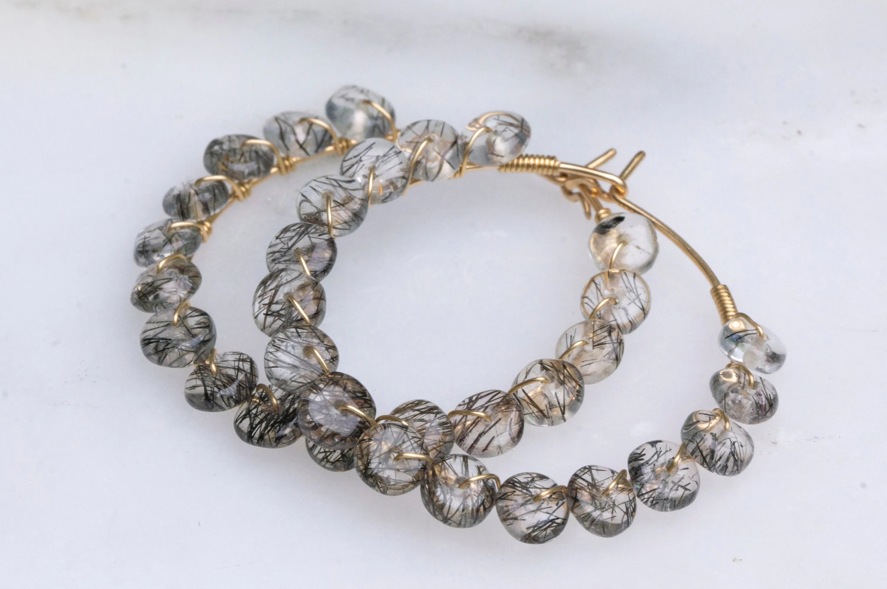 Black rutile quartz hoop earrings