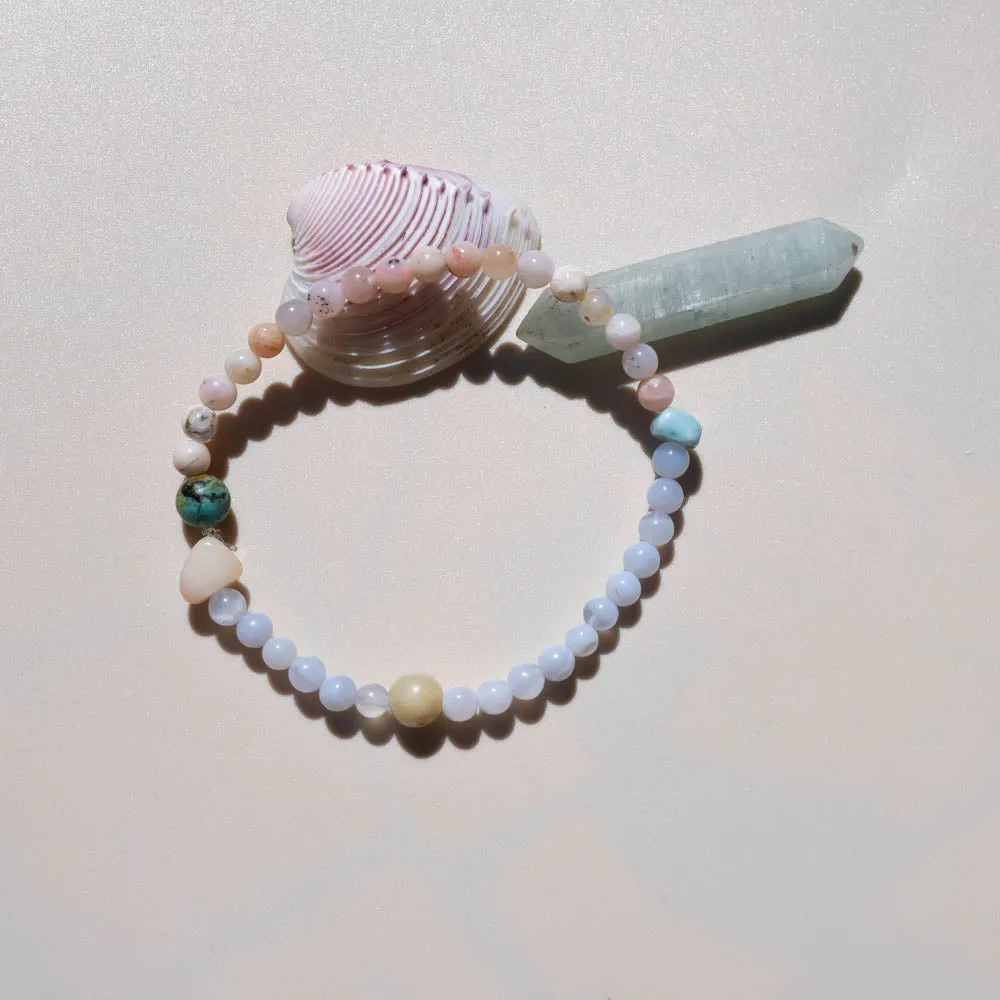 Blue Lace Agate, Larimar   Pink Opal Bracelet | Reflections