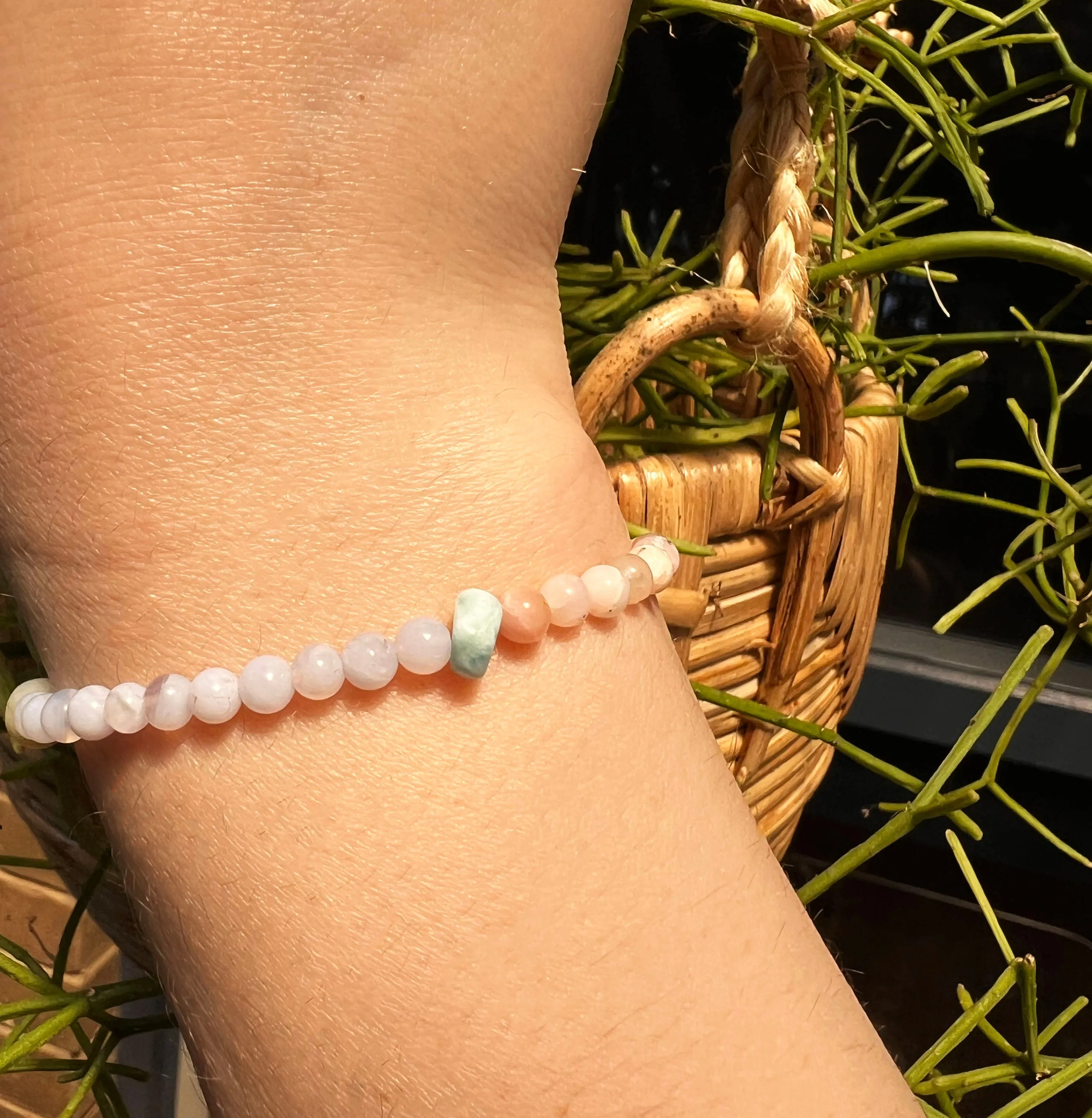 Blue Lace Agate, Larimar   Pink Opal Bracelet | Reflections