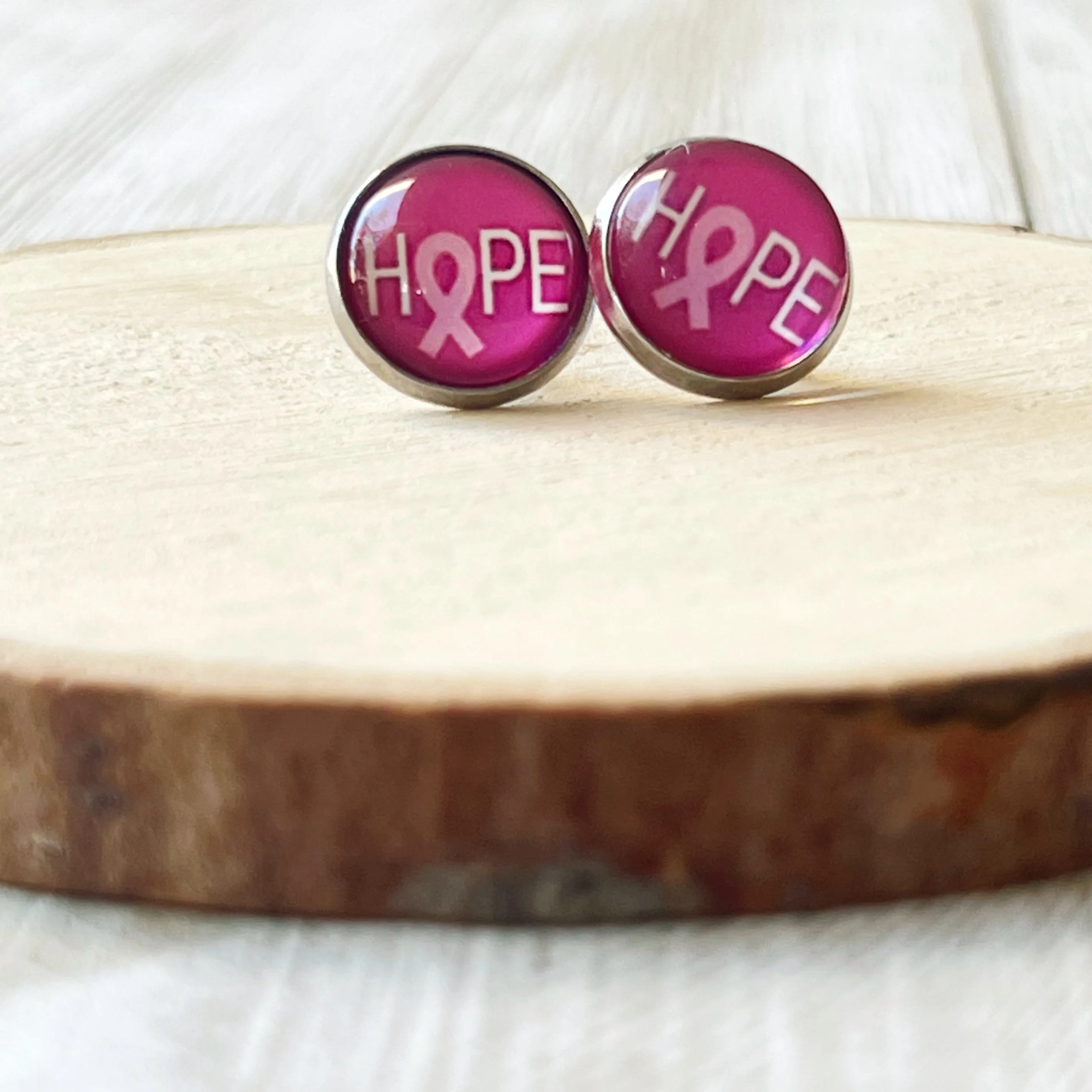 Breast Cancer Awareness 'Hope' Stud Earrings - Stylish & Meaningful Accessories
