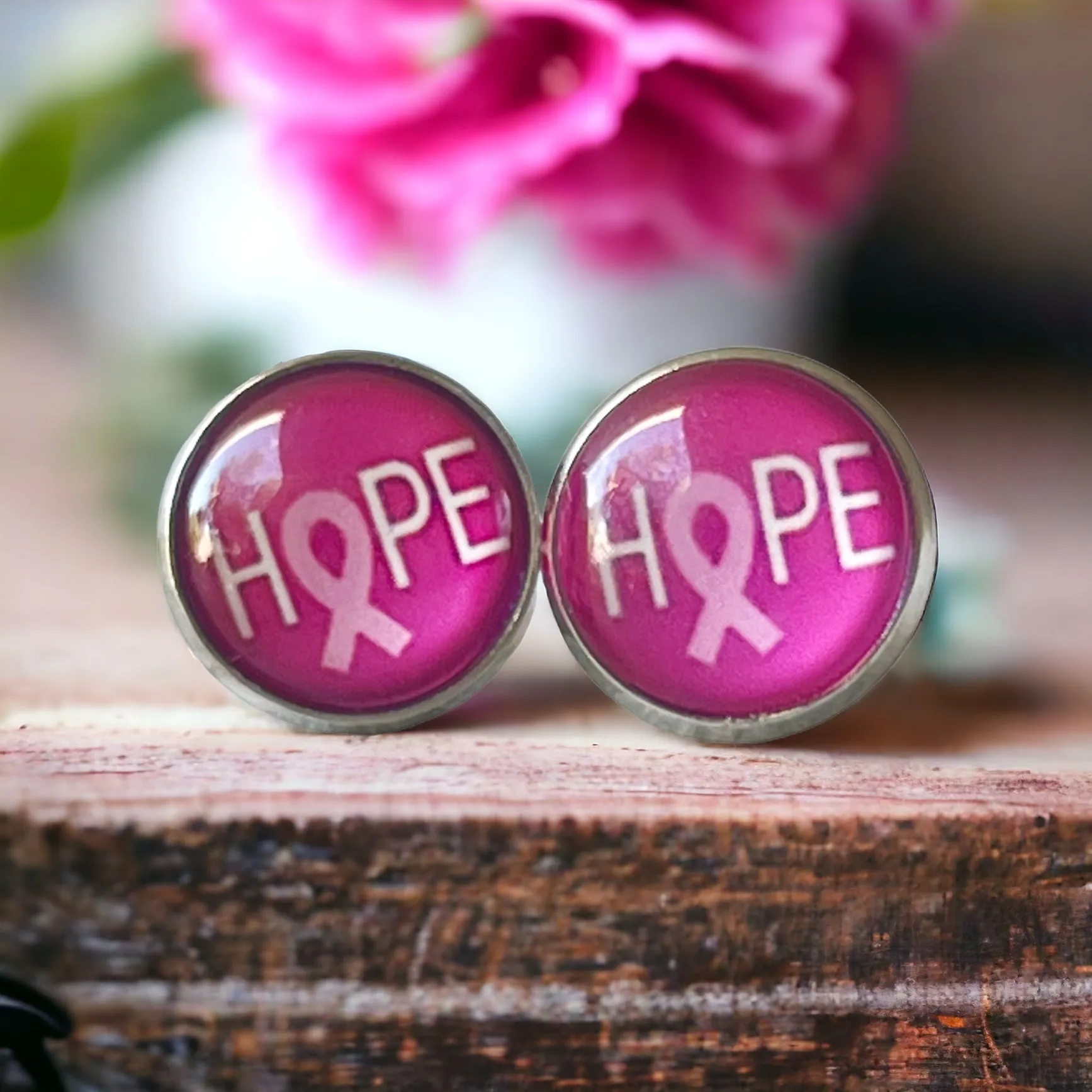 Breast Cancer Awareness 'Hope' Stud Earrings - Stylish & Meaningful Accessories