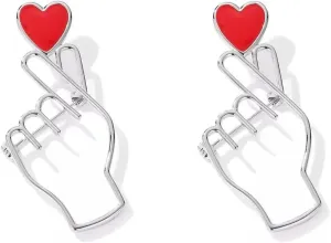 Brooches Heart Finger for K-Pop Pins Love Heart Hand Pins Korean Symbol Love 2 pcs Pin for Clothing Decoration Army Gift merch