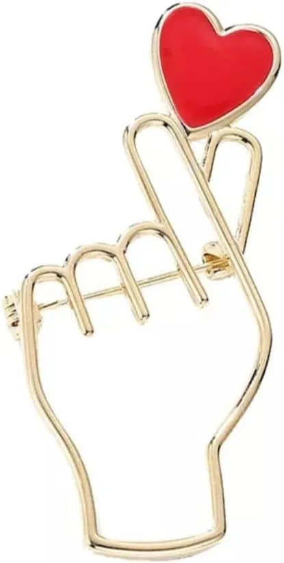 Brooches Heart Finger for K-Pop Pins Love Heart Hand Pins Korean Symbol Love 2 pcs Pin for Clothing Decoration Army Gift merch