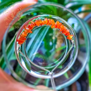 Carnelian Chip Silver Bracelet (Adjustable)
