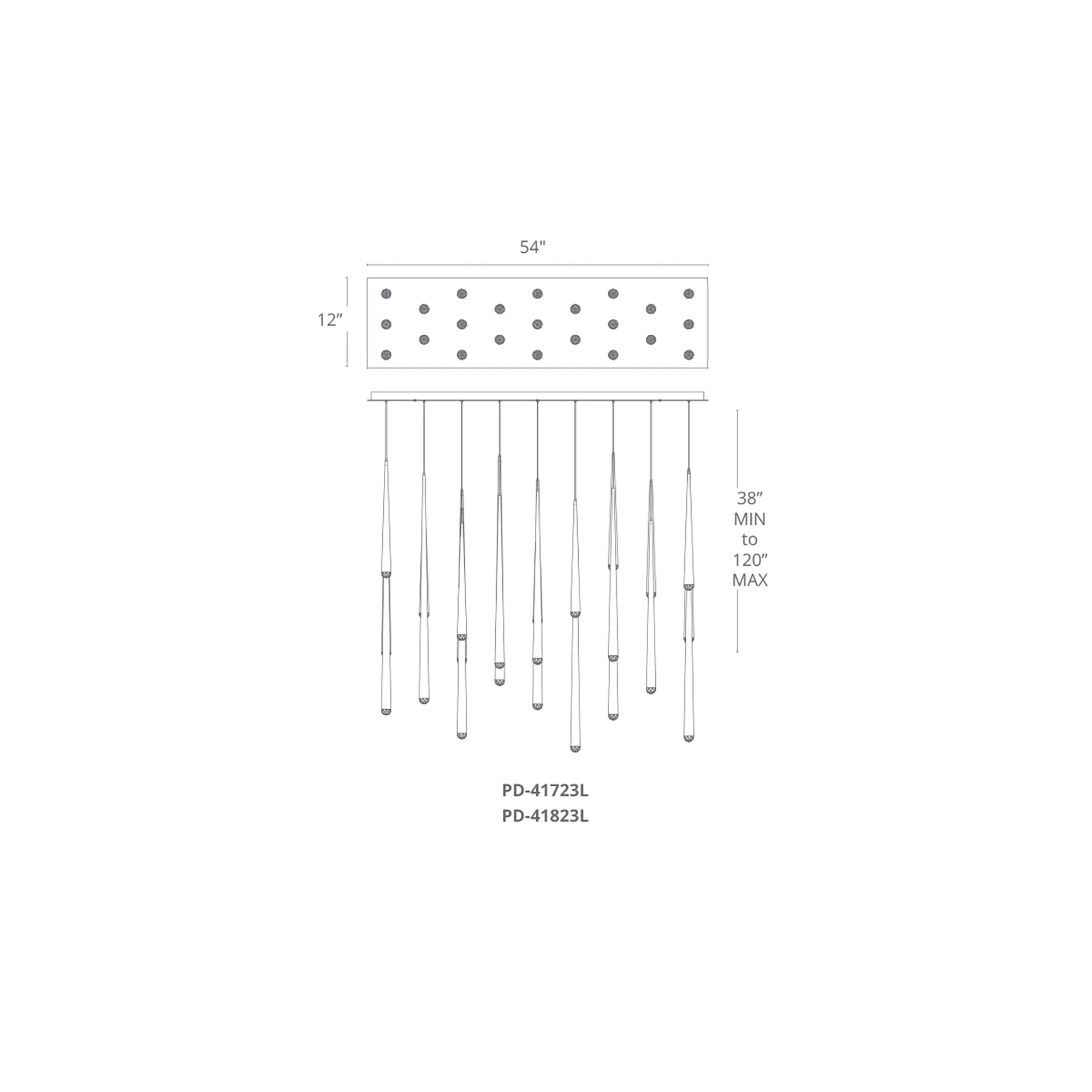 Cascade LED 23 Light Etched Glass Linear Chandelier