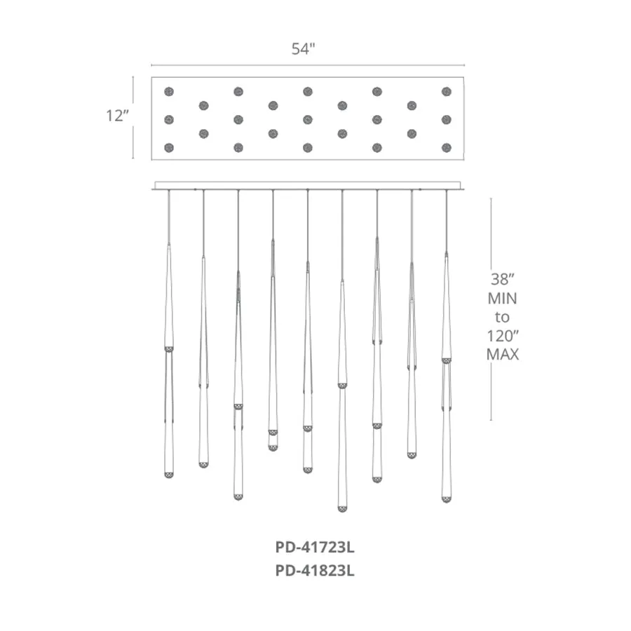 Cascade LED 23 Light Etched Glass Linear Chandelier