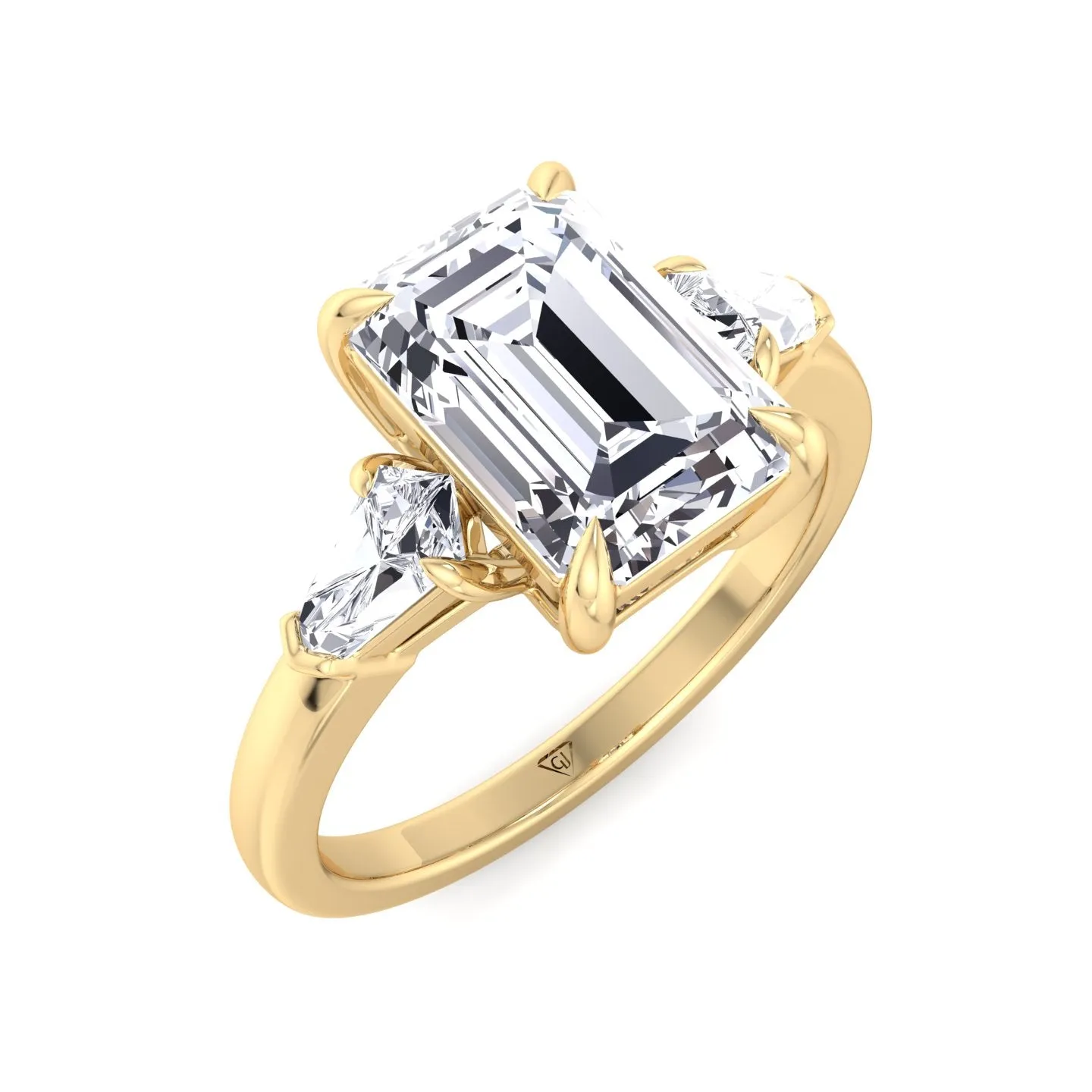 Caterina - Emerald Shape Diamond Engagement Ring With Tapered Baguette Side Stones