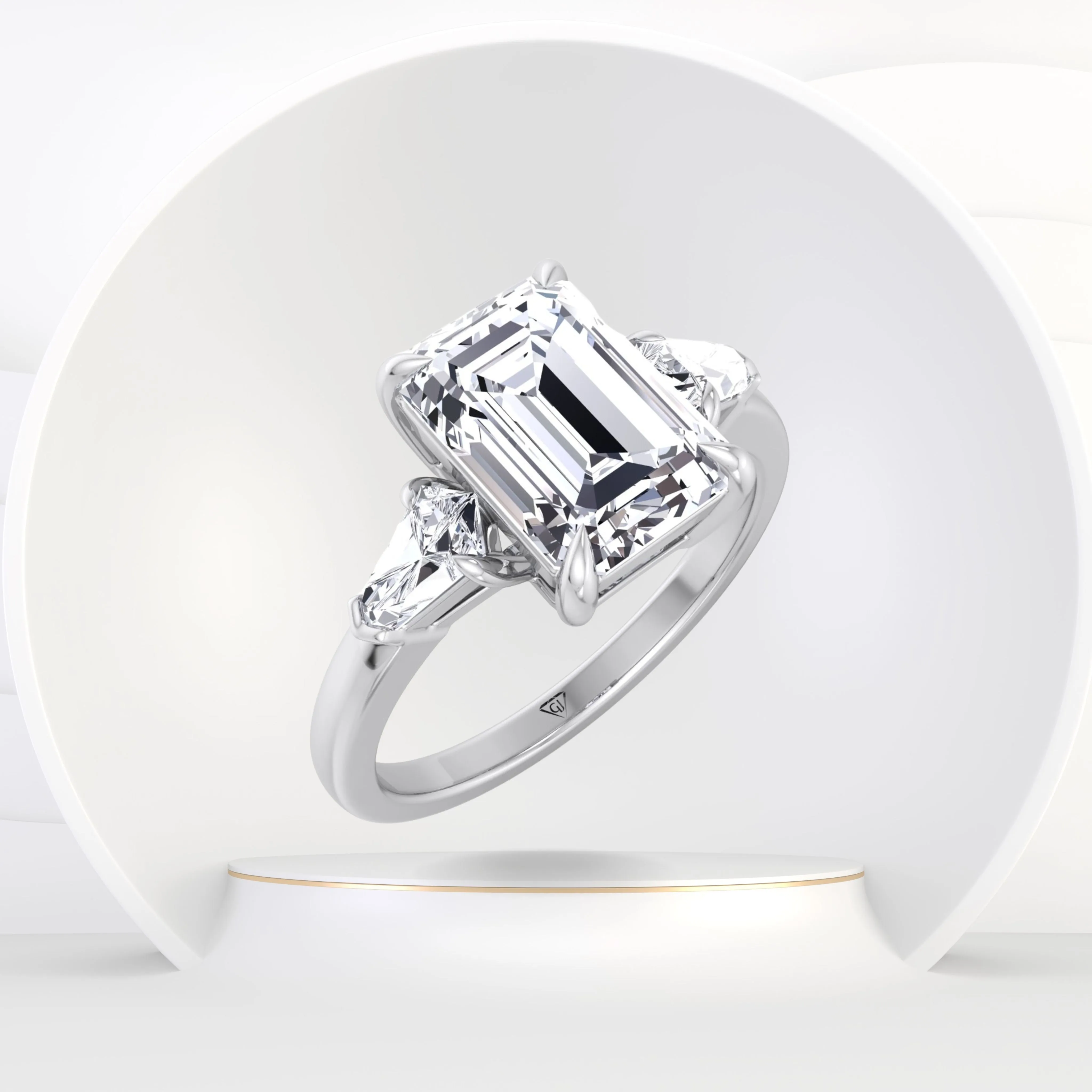 Caterina - Emerald Shape Diamond Engagement Ring With Tapered Baguette Side Stones