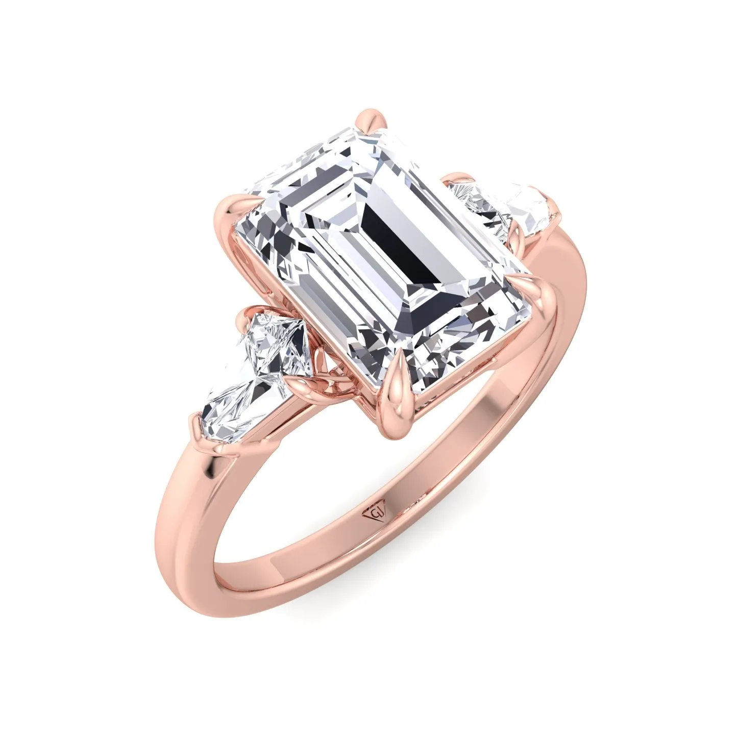 Caterina - Emerald Shape Diamond Engagement Ring With Tapered Baguette Side Stones