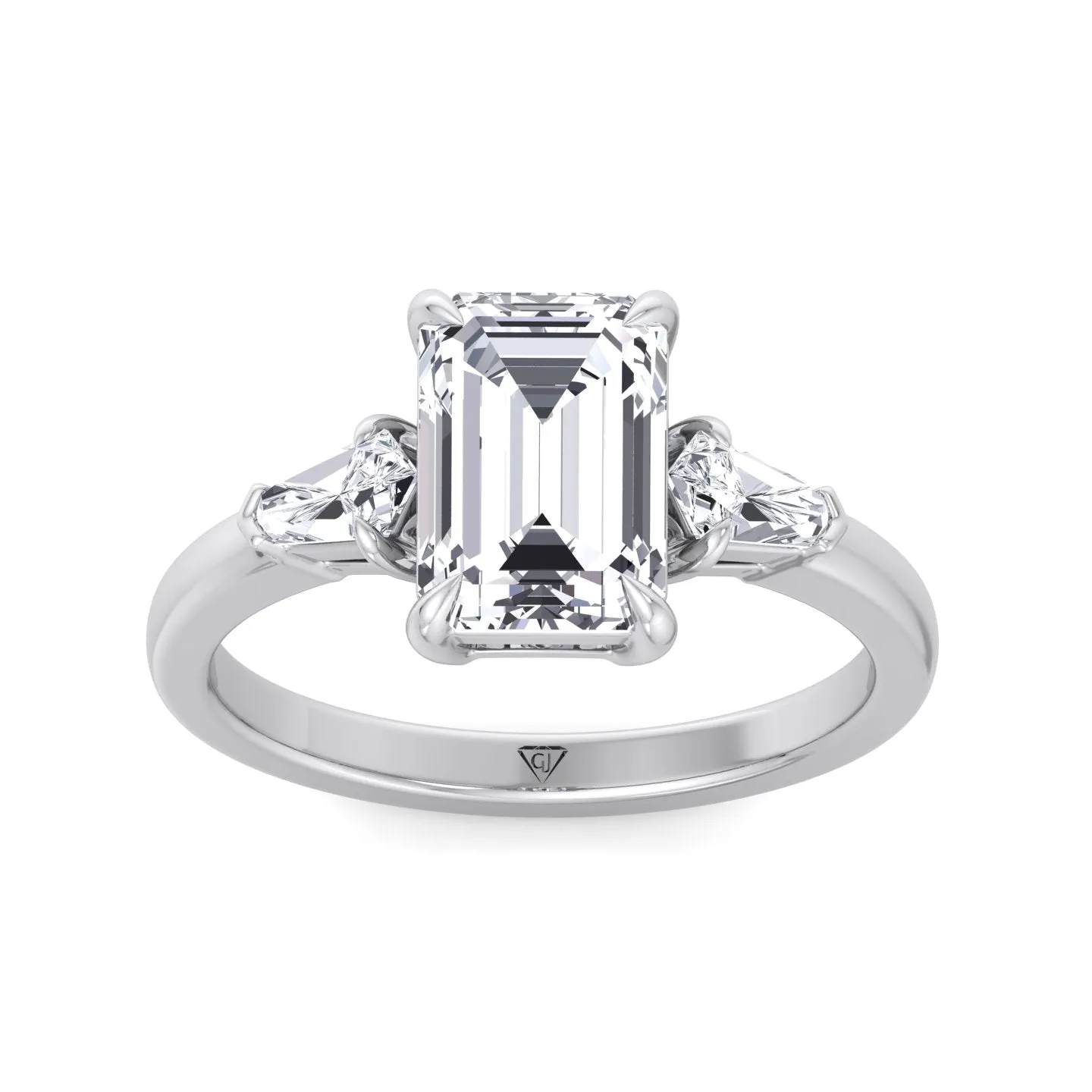 Caterina - Emerald Shape Diamond Engagement Ring With Tapered Baguette Side Stones