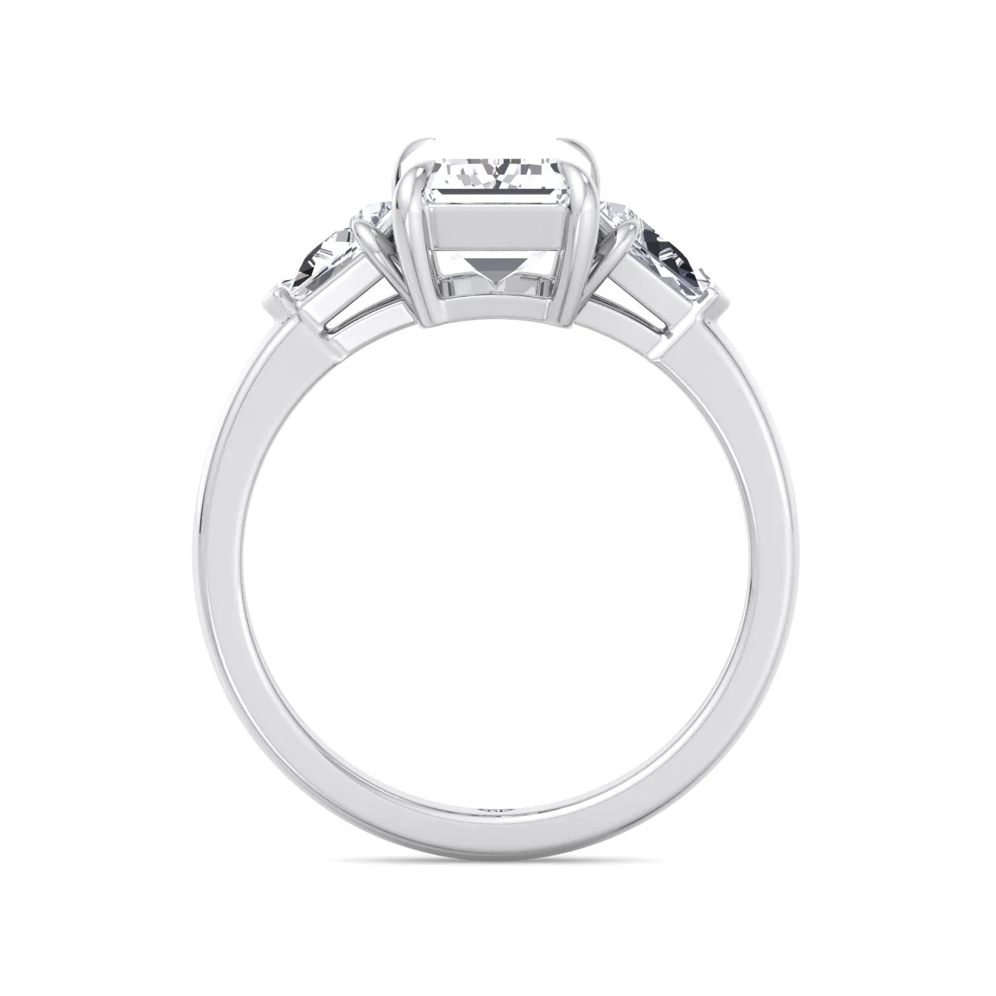 Caterina - Emerald Shape Diamond Engagement Ring With Tapered Baguette Side Stones